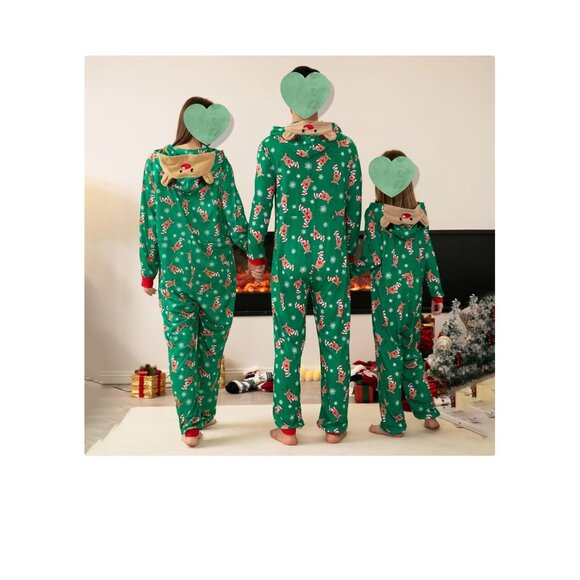 Matching Family Pajamas Reindeer Antler Zipper Onesie GREEN SZ M / DAD NWT - Picture 12 of 12